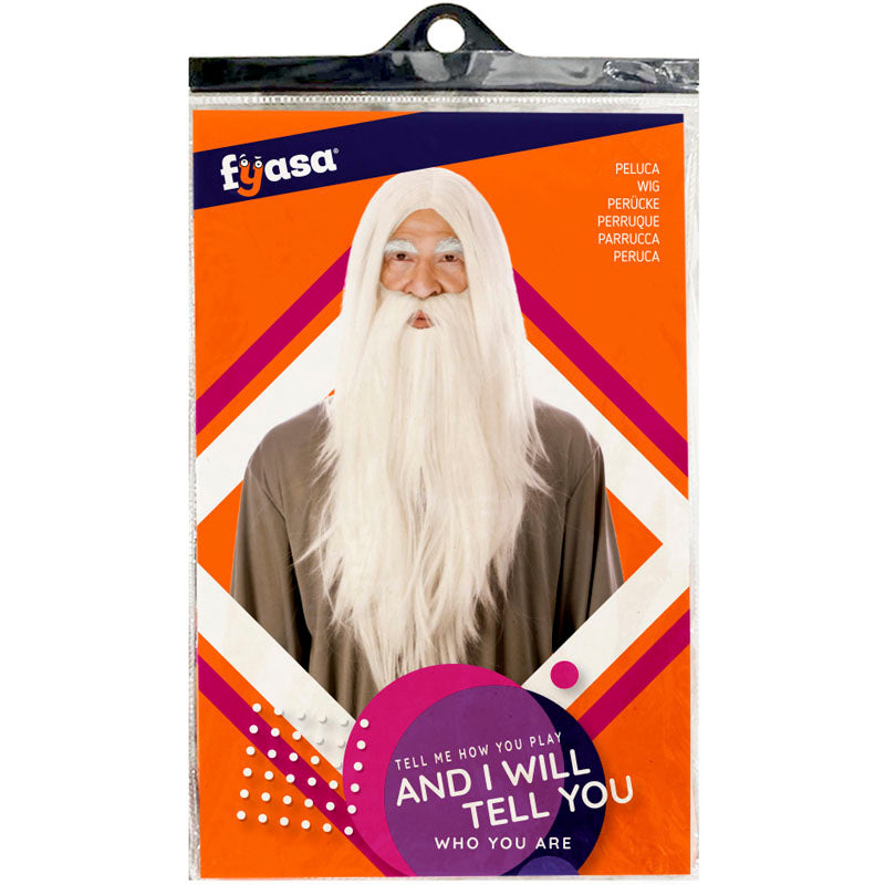 Peluca Mago blanca con barba larga Packaging