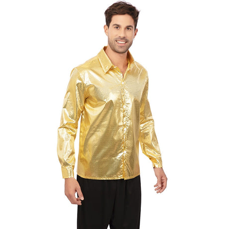 Goldenes Disco-Paillettenhemd im Stil der 70er Jahre