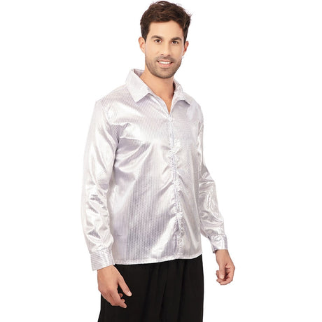 Silbernes Disco-Paillettenhemd im Stil der 70er Jahre