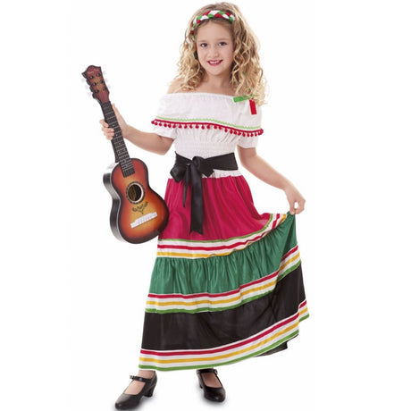 Mexikanisches Mädchen-Kostüm – Poncho-Kleid Plus Orangener Sombrero Mit Bommel, Größe X-Large