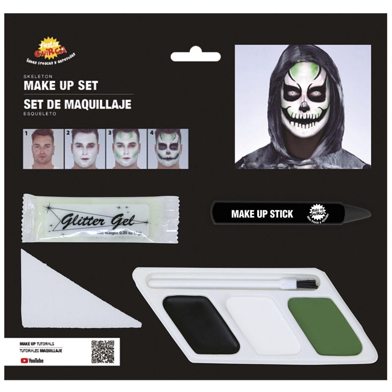 NET TOYS Halloween Schminke Skelett-Set – Weiß & Schwarz, Mit Fettstift Und Schwamm