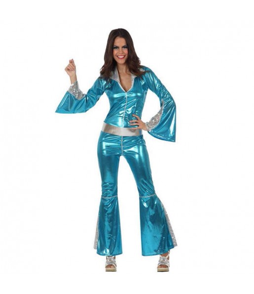 Kostüm Sie sich als 70er Blaues Disco Kostüm für Damen-Frau für Spaß und Vergnügungen