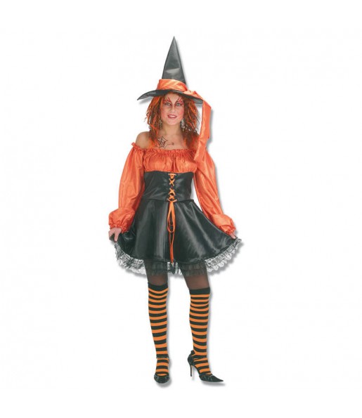 Orange Hexe Kostüm Frau für Halloween Nacht