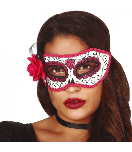Catrina Maske mit Rose zur Vervollständigung Ihres Horrorkostüms