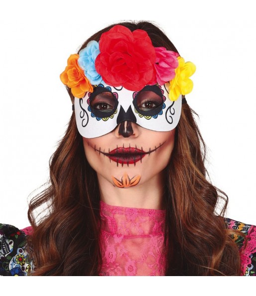 Catrina Maske mit Blütenkrone zur Vervollständigung Ihres Horrorkostüms