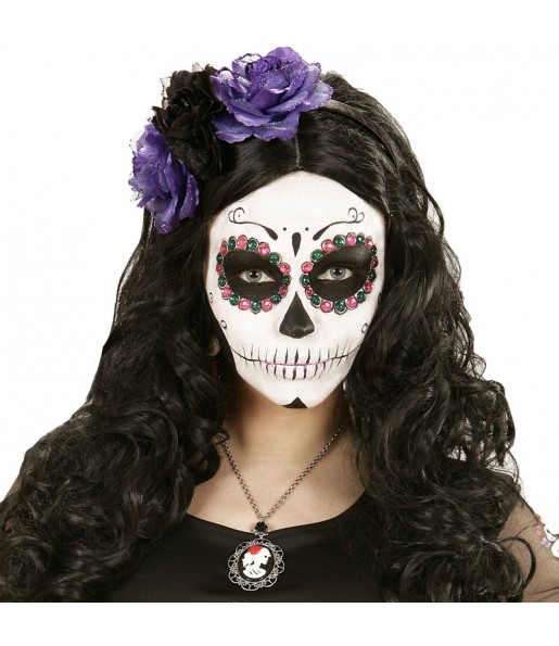 Catrina Stirnband mit schwarzen und lila Rosen zur Vervollständigung Ihres Horrorkostüms