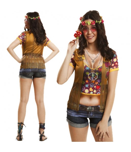 Kostüm Sie sich als Hippie T-Shirt Kostüm für Damen-Frau für Spaß und Vergnügungen