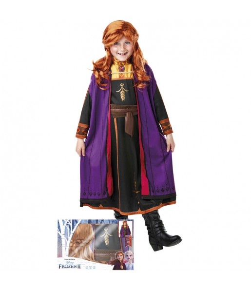 Anna Frozen Kostüm mit Perücke für Mädchen