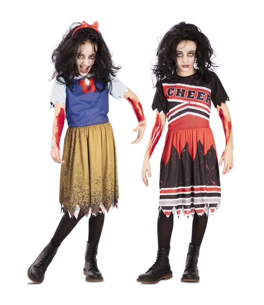 Schneewittchen und Cheerleader Zombie Reversible Kostüm für Mädchen