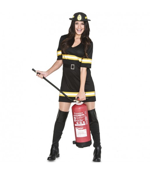 Schwarzer Feuerwehrdamen Kostüm für Damen