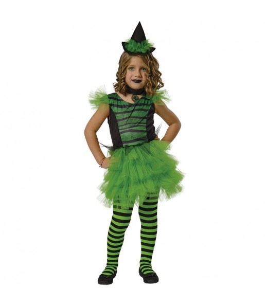 Grüne Glamour-Hexe Kostüm für Mädchen