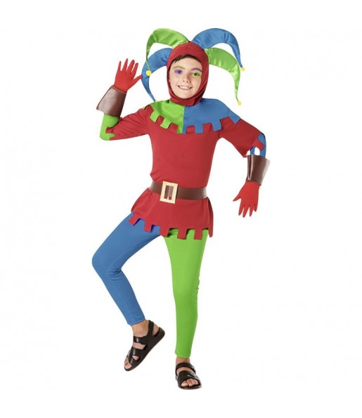 Mittelalterlicher Hofnarr Farben Kostüm für Jungen