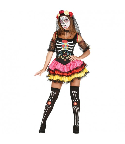Catrina der Farben Kostüm Frau für Halloween Nacht