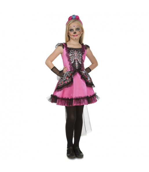 Verkleiden Sie die Skelett Catrina RosaMädchen für eine Halloween-Party