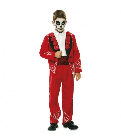 Rotes mexikanisches Skelett Kostüm für Kinder
