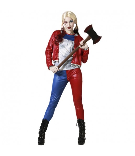 Harley Quinn blau und rot Kostüm für Damen