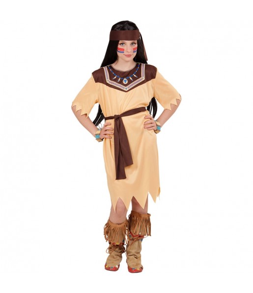 Braunes Indianerin Kostüm für Mädchen
