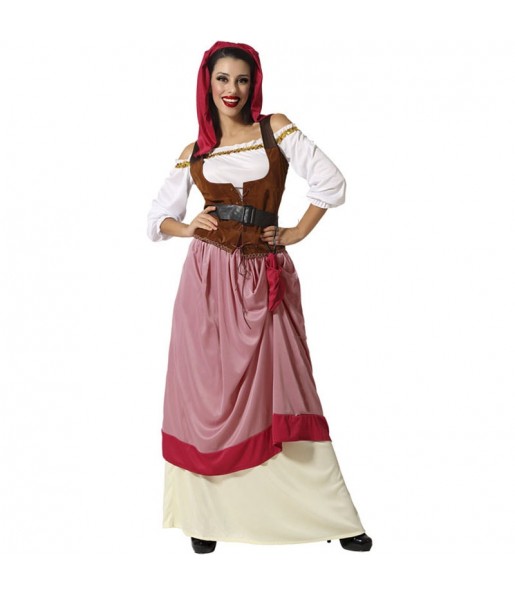 Rotes mittelalterliches Wirtin Kostüm für Damen