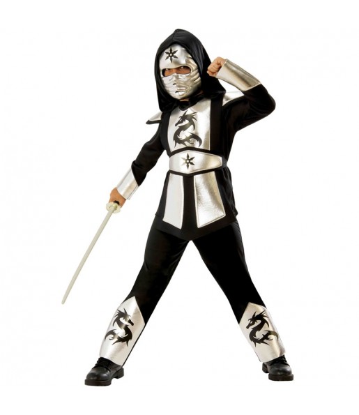 Silbernes Ninja Drachen Kostüm für Kinder