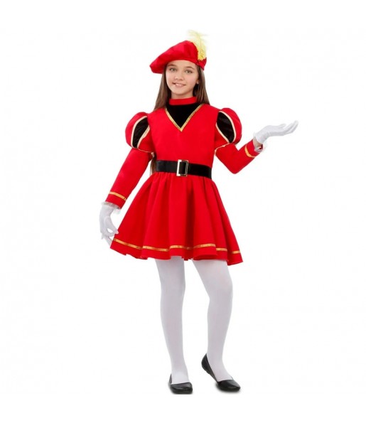 Roter weiser Pagenkopf Kostüm für Mädchen
