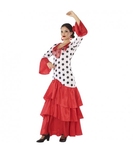 Kostüm Sie sich als Rot-weißes Sevillanerin Kostüm für Damen-Frau für Spaß und Vergnügungen