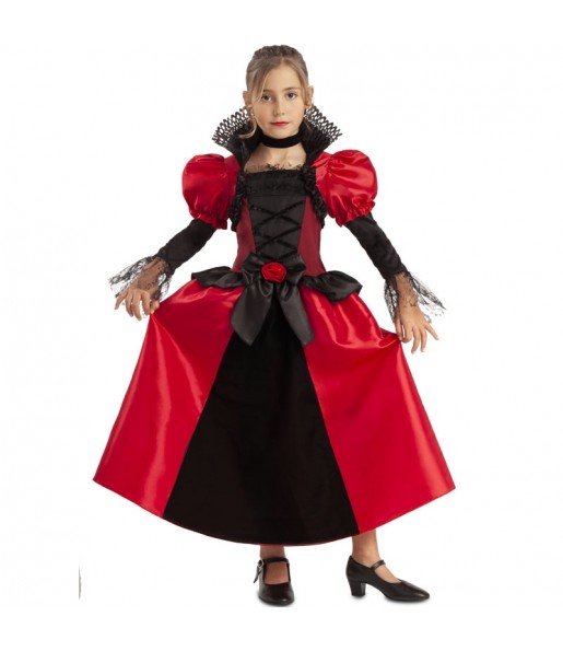 Schwarzer und roter Gothic-Vampirin Kostüm für Mädchen