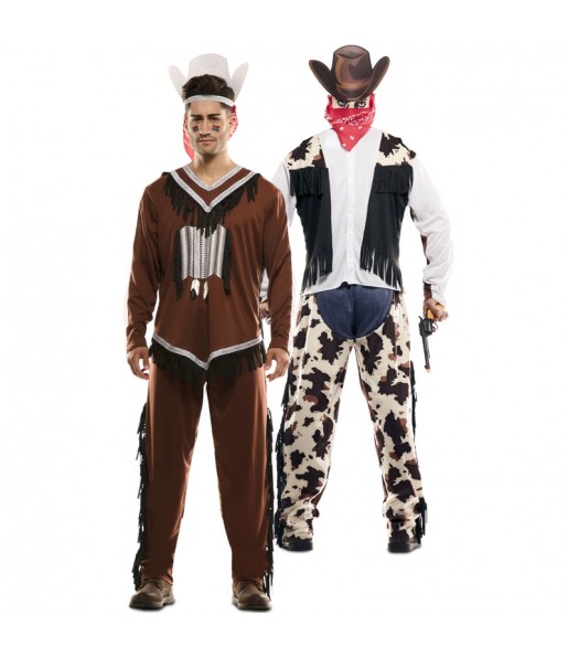Indianer und Cowboy Doppelkostüm Erwachseneverkleidung für einen Faschingsabend