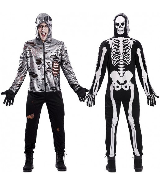 Verkleidung Skelett und Zombie Doppelkostüm Erwachsene für einen Halloween-Abend