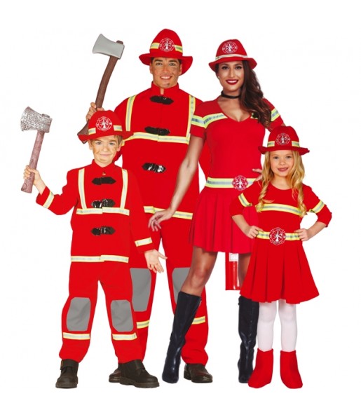 Rote Feuerwehrmänner Kostüme für Gruppen und Familien