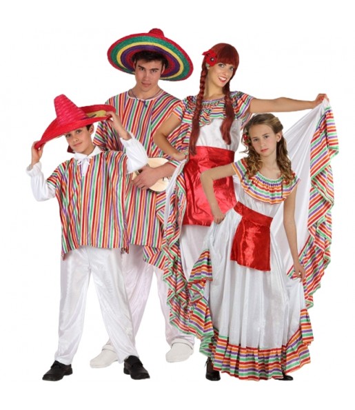 Mehrfarbige Mexikaner Kostüme für Gruppen und Familien
