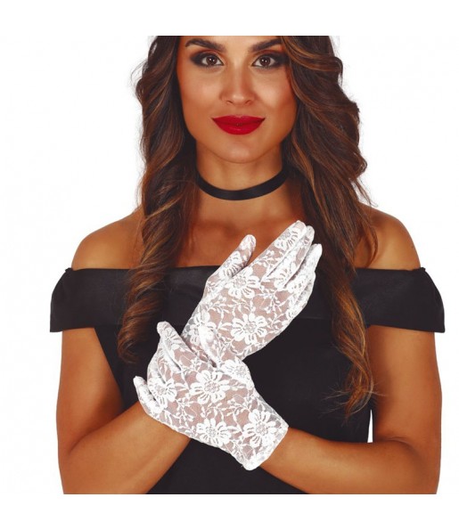 Kurze weiße durchbrochene Handschuhe um Ihr Kostüm zu vervollständigen