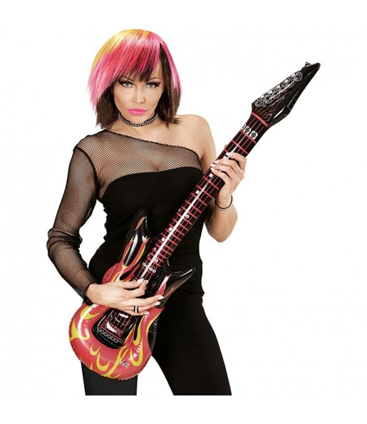 Rock Star aufblasbare Gitarre mit Flammen um Ihr Kostüm zu vervollständigen