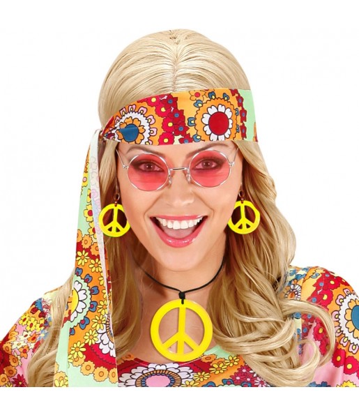 Neongelbes Hippie-Zubehörset um Ihr Kostüm zu vervollständigen