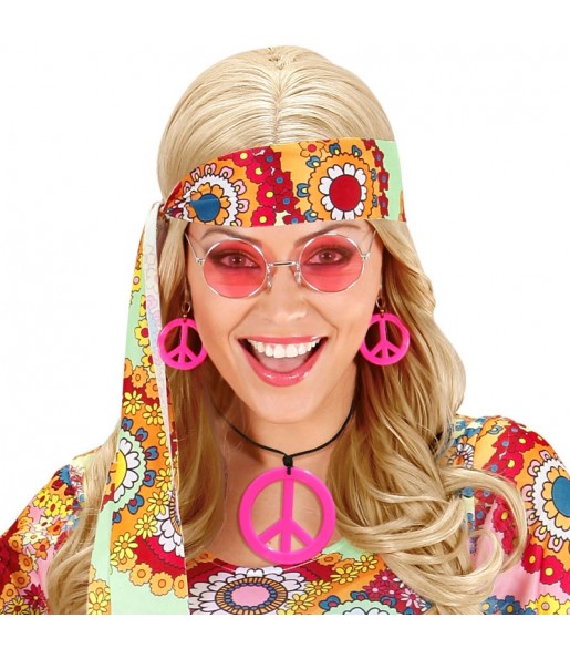 Neon-Rosa Hippie-Zubehör-Kit um Ihr Kostüm zu vervollständigen