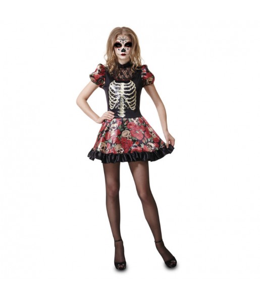 Mexikanischer Schädel Kostüm Frau für Halloween Nacht