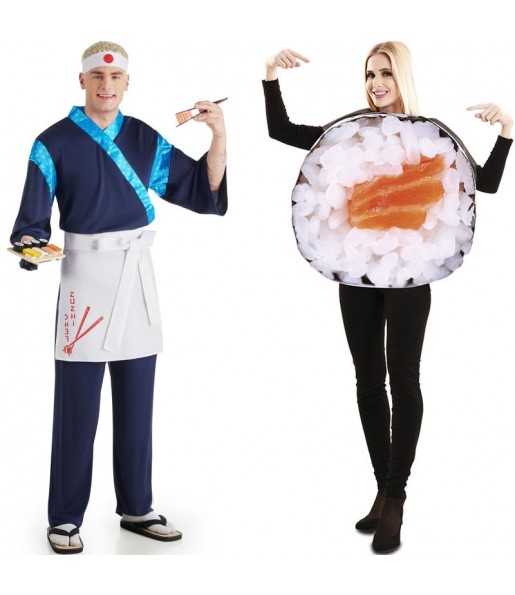 Japanischer Koch und Maki Sushi Kostüme für Paare
