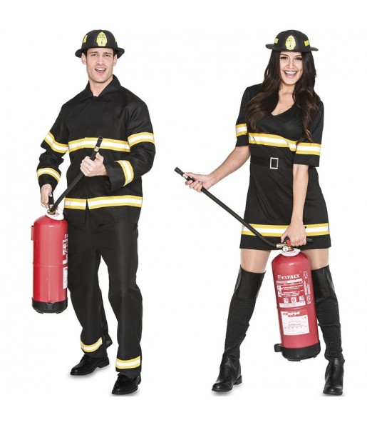 Feuerwehrmänner in schwarzen Uniformen Kostüme für Paare