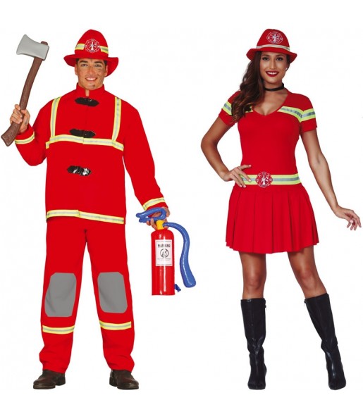 Feuerwehrmänner in roter Uniform Kostüme für Paare