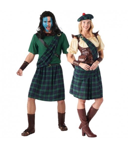 Grüne Braveheart-Schotten Kostüme für Paare