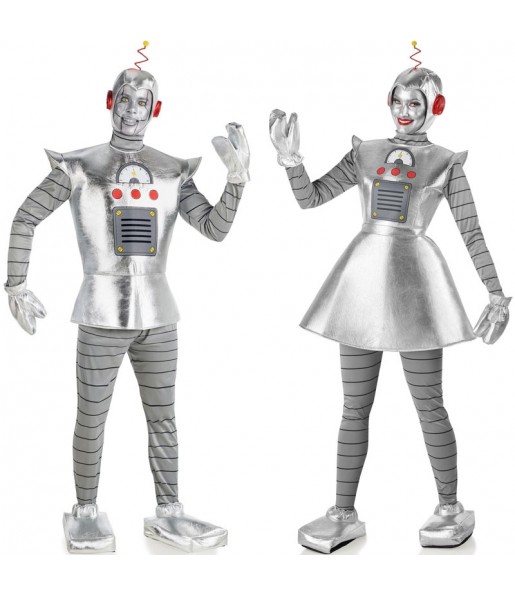 Silberne Roboter Kostüme für Paare