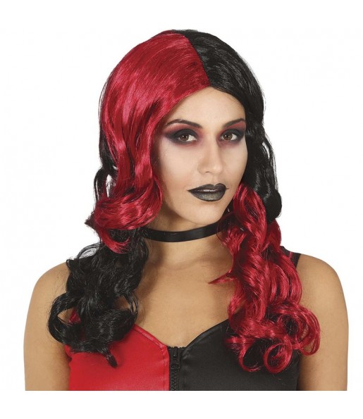 Harley Quinn rote und schwarze Perücke
