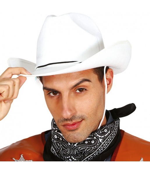 Weißer Cowboyhut um Ihr Kostüm zu vervollständigen