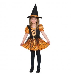Verkleiden Sie die Orange Tutu Hexe Mädchen für eine Halloween-Party