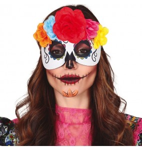 Catrina Maske mit Blütenkrone zur Vervollständigung Ihres Horrorkostüms
