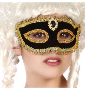 Schwarze Maske mit goldener Paspelierung um Ihr Kostüm zu vervollständigen