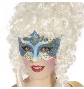 Blaue venezianische Augenbinde mit Glitzer um Ihr Kostüm zu vervollständigen