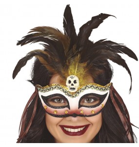 Voodoo-Maske mit Federn zur Vervollständigung Ihres Horrorkostüms