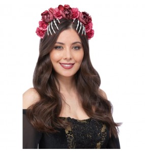 Catrina-Stirnband mit Blumen und Knochen zur Vervollständigung Ihres Horrorkostüms