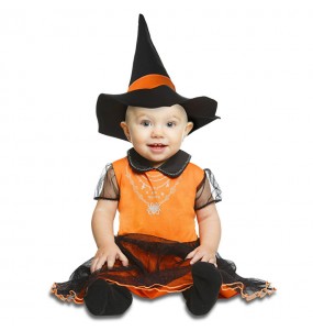 Kleine orange Hexe Verkleidung für Babies mit dem Wunsch, Terror zu verbreiten