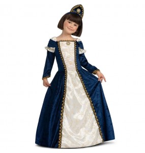 Blaue mittelalterliche Dame Kostüm für Mädchen
